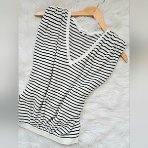 Another Love Black and White Cinched Striped Knit Top